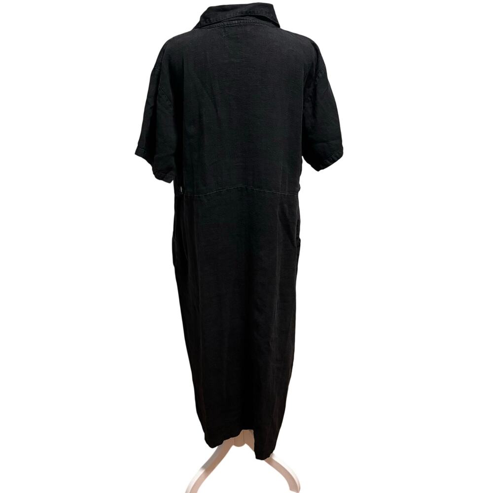 Subtle Tones Size XL Linen Midi Dress Button Front Shirt Dress Black Made in USA - Picture 3 of 6